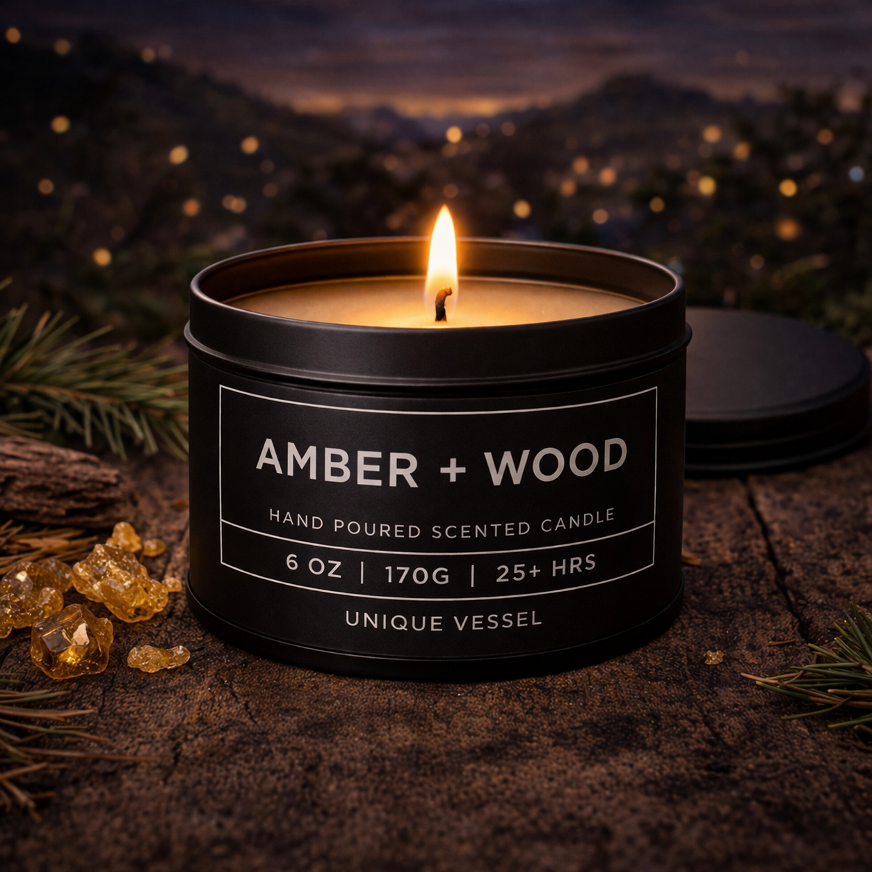 Amber + Wood - Scented Candle