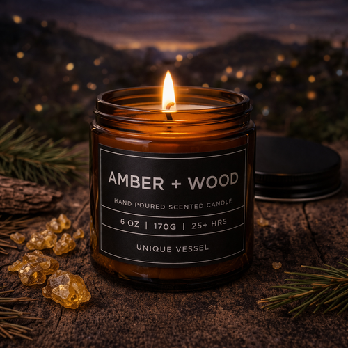 Amber + Wood - Scented Candle